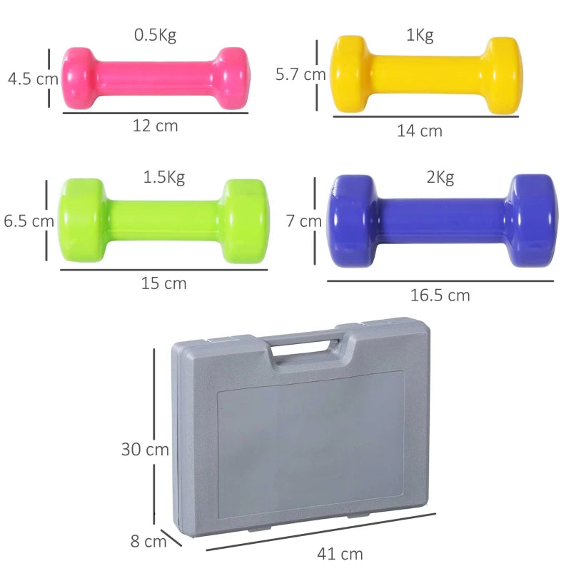 10kg Dumbbells with Carry Case – Multi-Color Fitness Weights