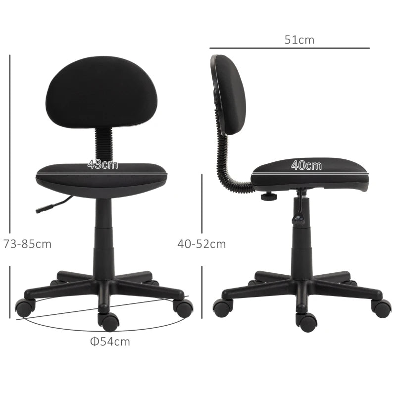 Small Armless Office Chair – Black Ergonomic Desk Chair for Home or Office