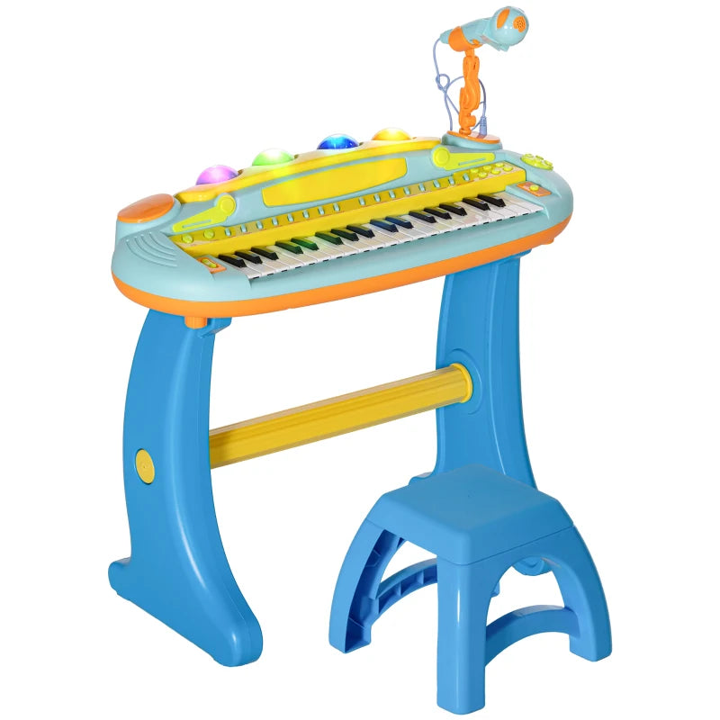 Mini Piano for Kids with LED Lights, Microphone & Stool – 37-Key Music Toy, Blue