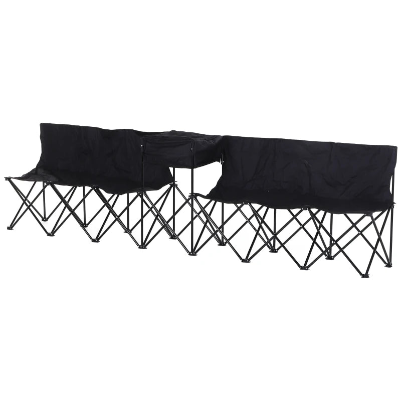 Black 6-Person Folding Sports Bench with Cooler & Carry Bag
