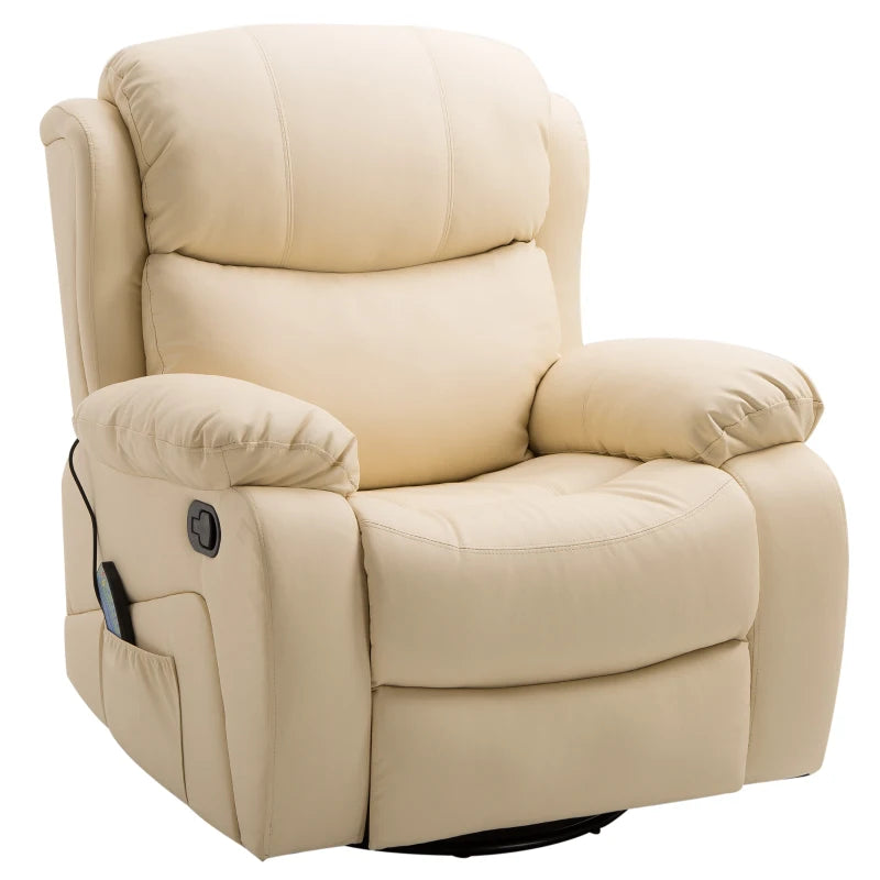 Swivel Recliner with Massage, Heat & Remote – PU Leather, Beige