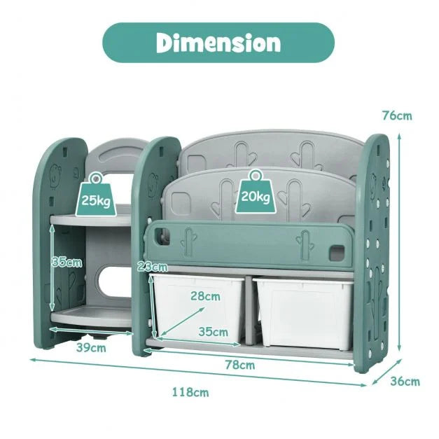 Kids Storage Organizer with 2-Tier Bookshelves and Multiple Shelves