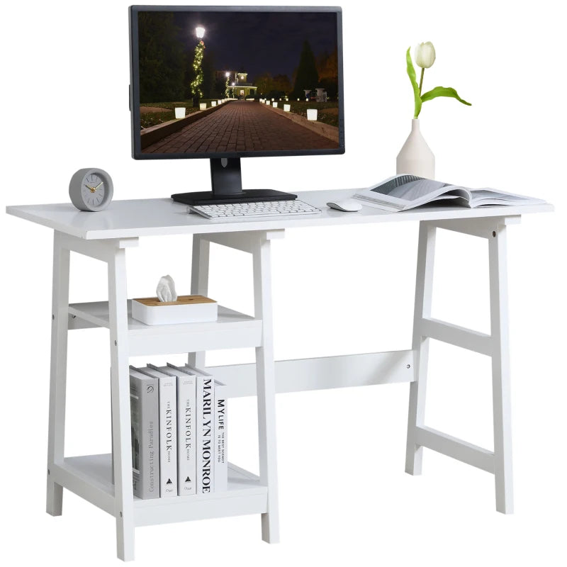 White PC Workstation Desk with Storage