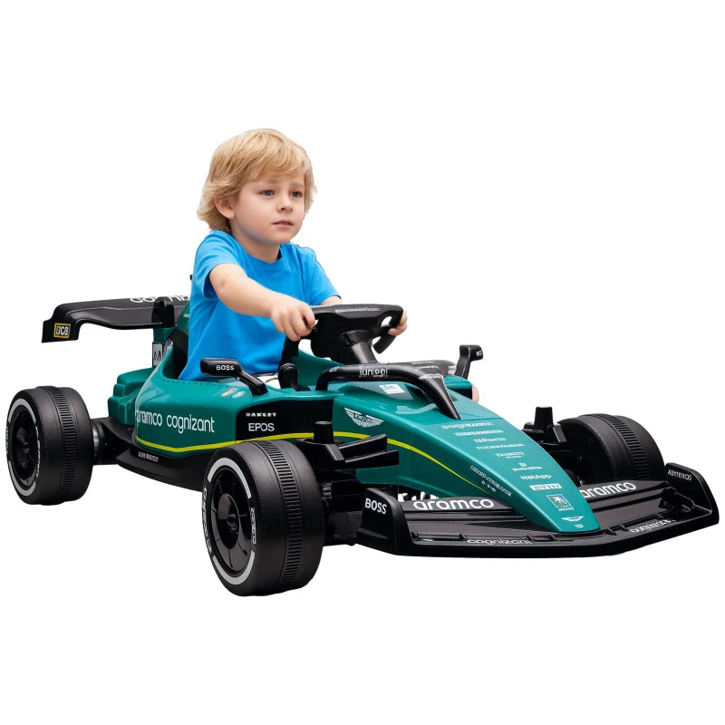 Kids 12V Aston Martin Licensed Ride-On Kart with Bluetooth, Music & Lights - Green