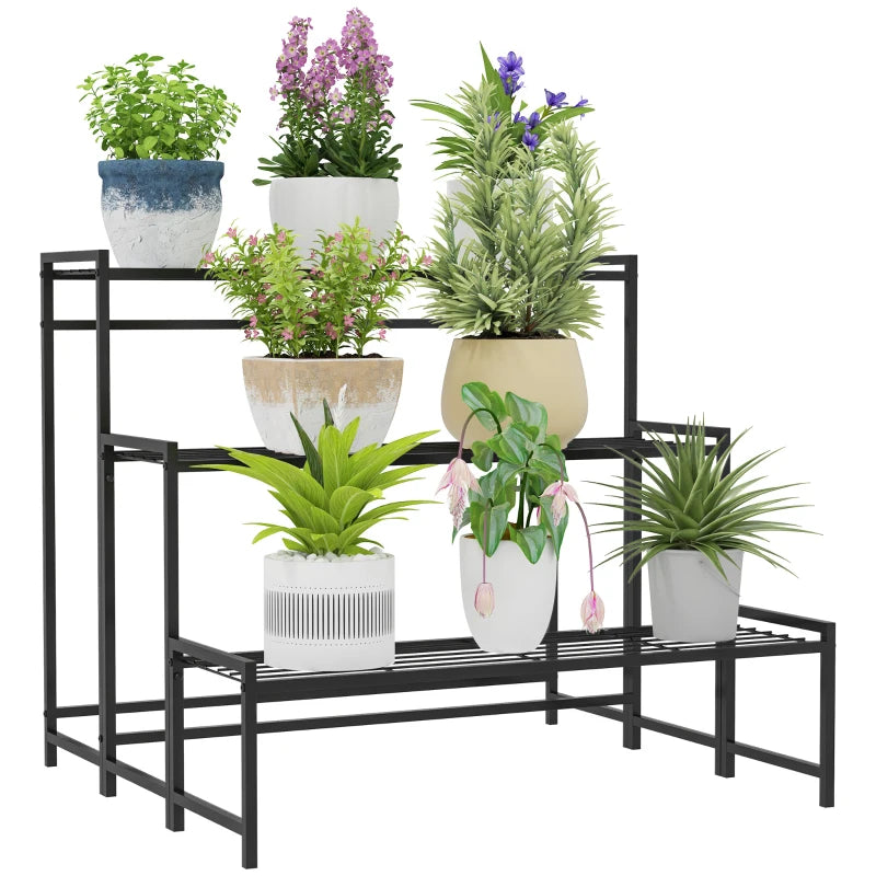 Durable Black Metal Plant Shelf with Three Tiers – Perfect for Garden or Home