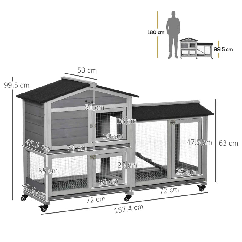 Rabbit Hutch with Wheels, Tray & Ramp – Wooden
