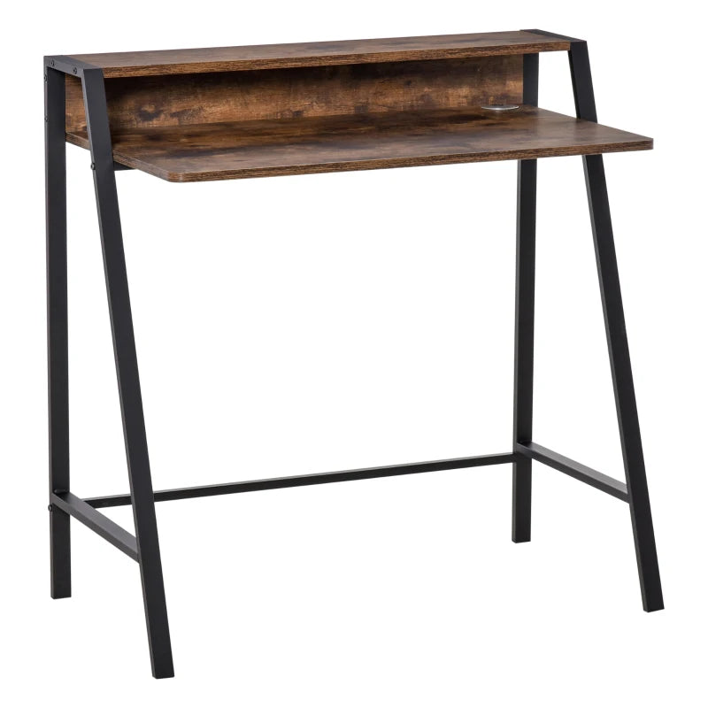Work Desk – Rustic Brown Compact Writing Table with Lower Storage Shelf