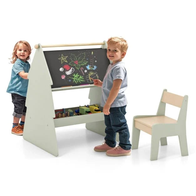 2-in-1 Kids Art Easel with Stool and Paper Roll Holder for Creative Play