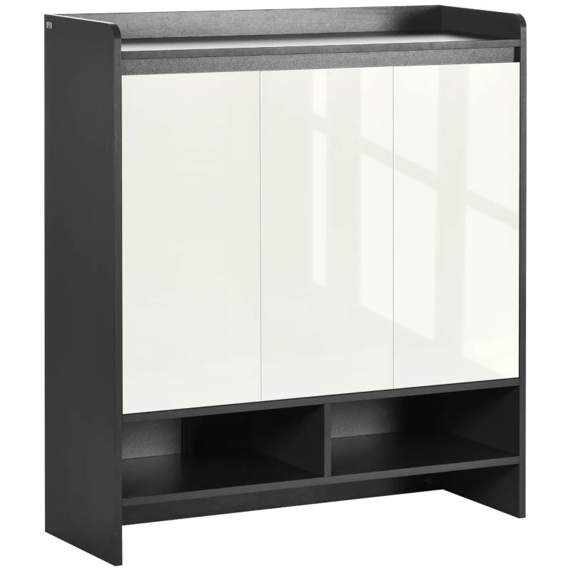 Shoe Cupboard Organizer with High Gloss Doors & Open Shelves – Grey