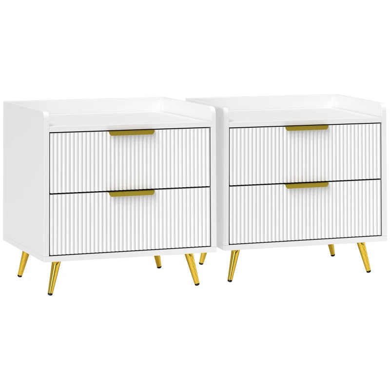 White Bedside Table Set of 2 – Elegant Design, 2 Drawers Each