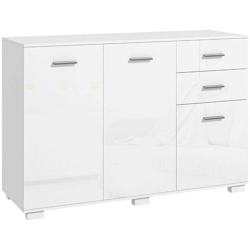 Kitchen Sideboard in High Gloss White with 2 Drawers & 3-Door Storage