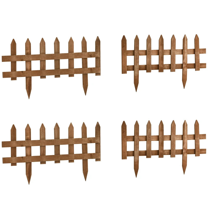 Durable Wooden Garden Border Fences, Set of 24 – Lawn & Flowerbed Edging, Brown