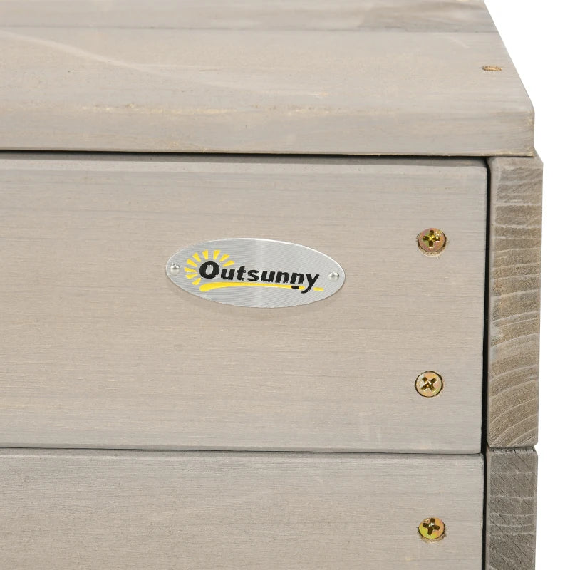 Garden Wooden Sandpit for Kids with Canopy & Seats, Outdoor Sandbox – Grey