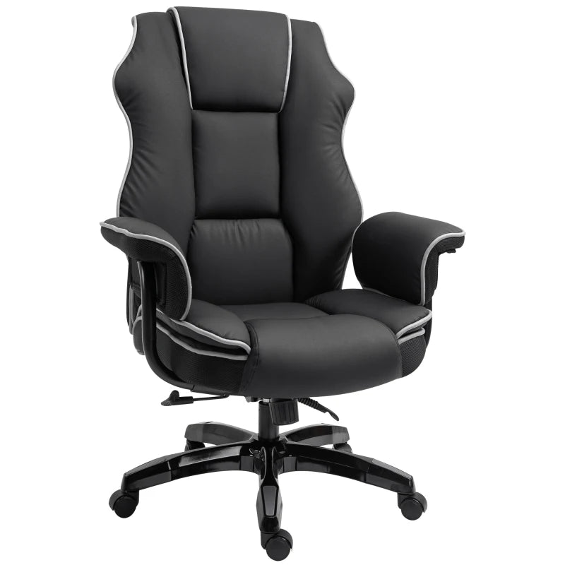 Faux Leather Office Chair with Contrast Piping – Black and White