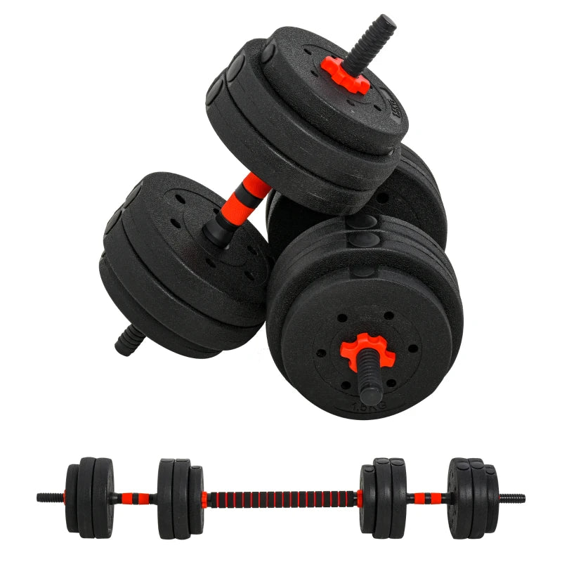 Black 25kg Adjustable Dumbbells & Barbell Set for Training