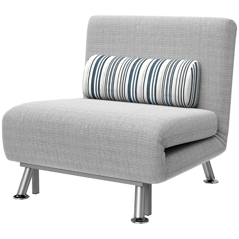 Single Sleeper Sofa Bed – Foldable Lounge Chair with Pillow, Grey