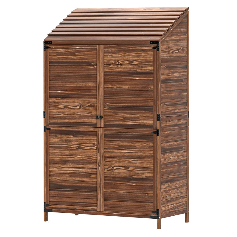 Compact Wooden Garden Shed with Double Doors Outdoor Storage Cabinet, Brown (103.5x59cm)