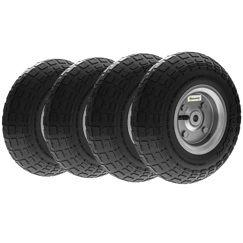 Set of 4 Pneumatic 10” Replacement Wheels for Wheelbarrows, Garden & Barn Carts