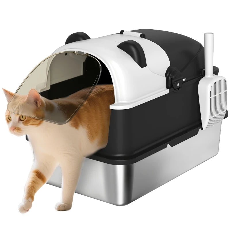 Enclosed XL Cat Litter Box with Scoop – Panda Style