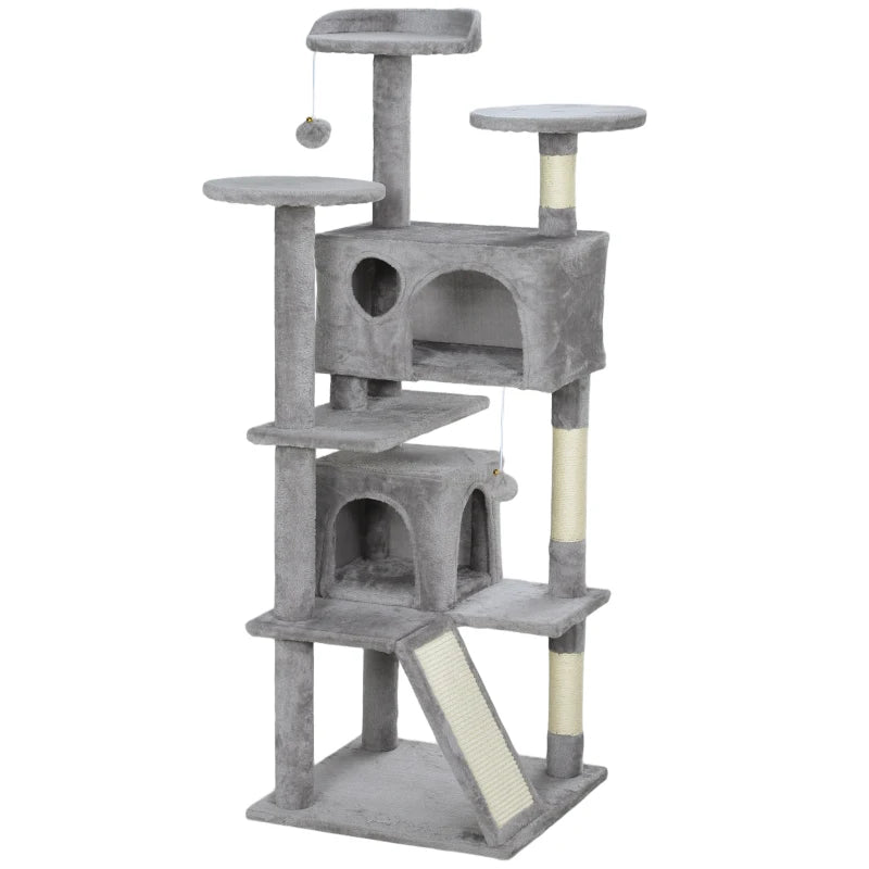 Light Grey Cat Tower with Scratching & Play Areas