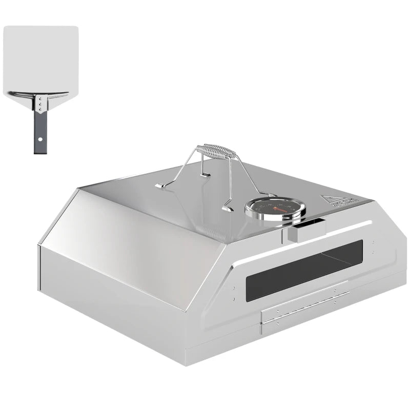 Silver Portable BBQ Pizza Oven with Built-in Thermometer, Viewing Window & Peel