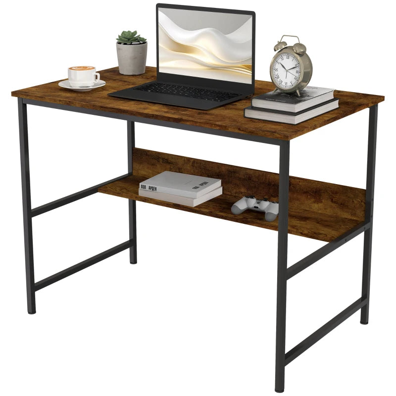 Rustic Brown Computer Desk – 2-Tier, 100x60cm