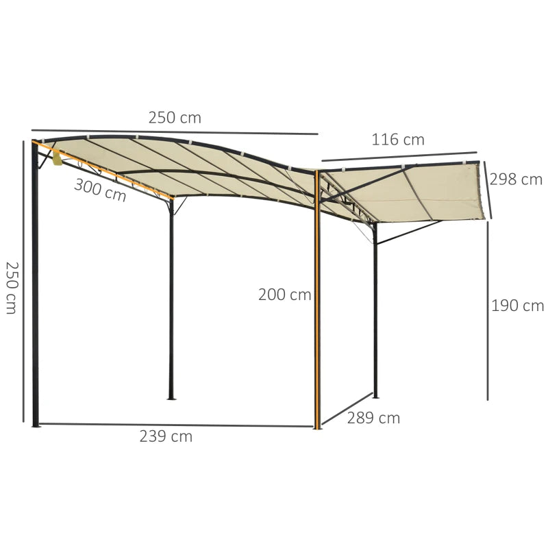 Metal Patio Gazebo with Extended Shelter & Awning – Cream White Sunshade, 3 x 2.5m