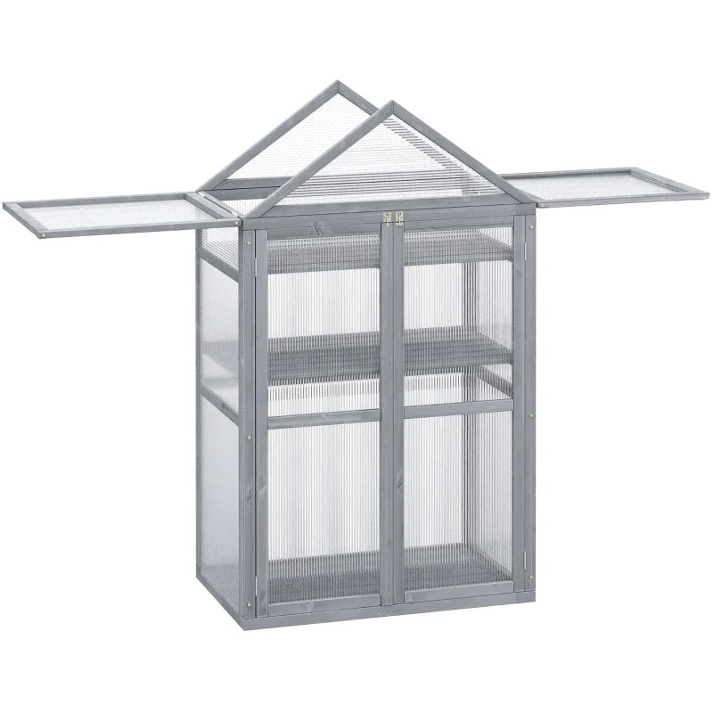 Polycarbonate Garden Cold Frame Greenhouse with Adjustable Shelves & Double Doors, Grey