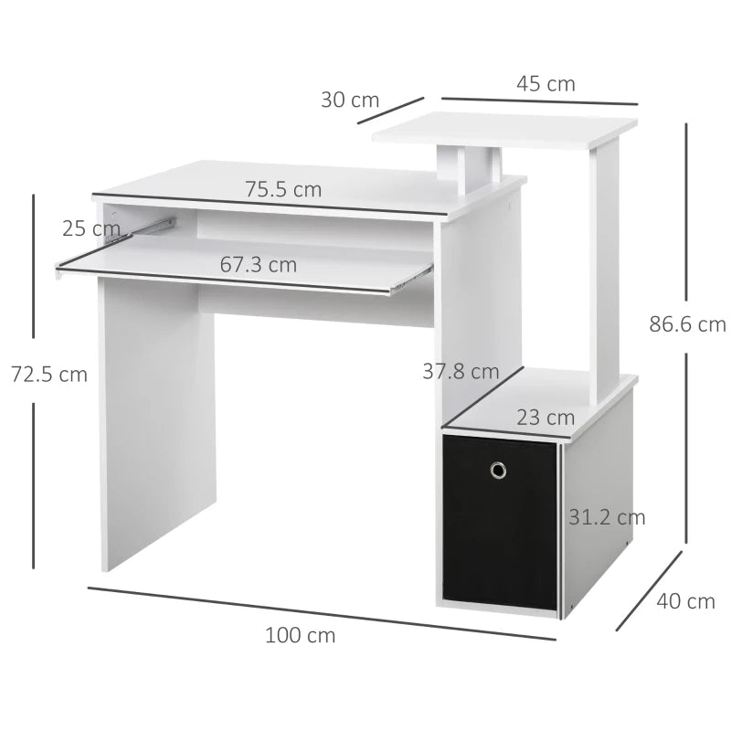 Home Office Desk with Keyboard Tray & Drawer - White