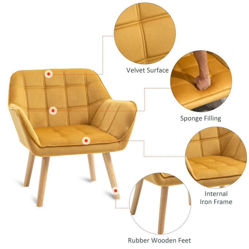 Slanted Back Armchair, Modern Accent Chair with Wood Legs – Yellow