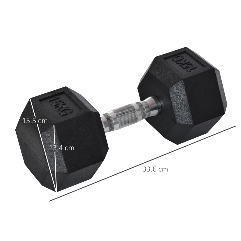 15KG Portable Rubber Hex Dumbbell – Home Workout
