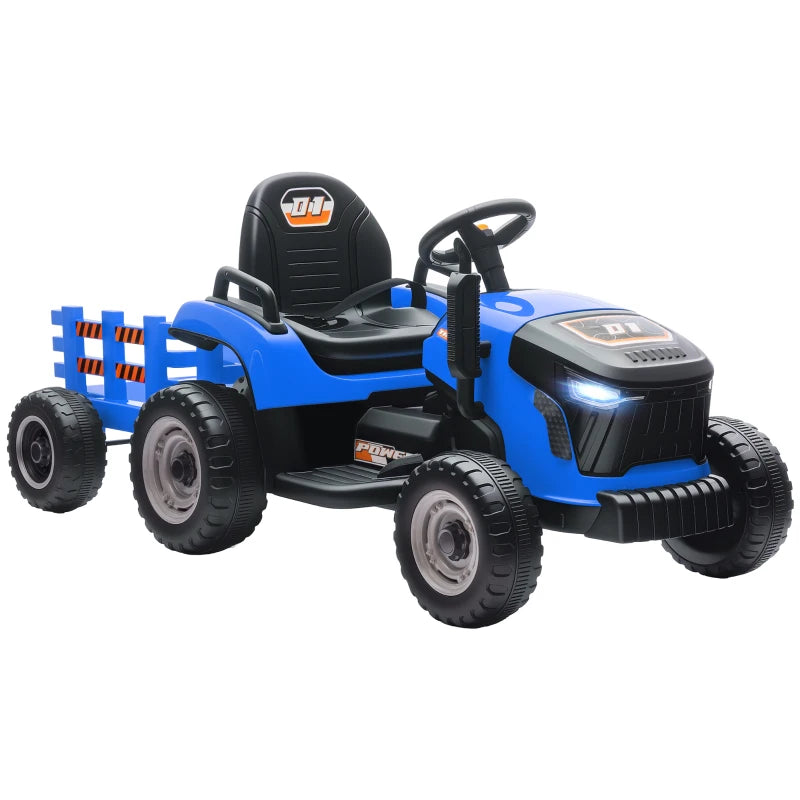 Electric 12V Ride-On Tractor for Kids Ages 3–8 with Remote, Music & Trailer – Blue