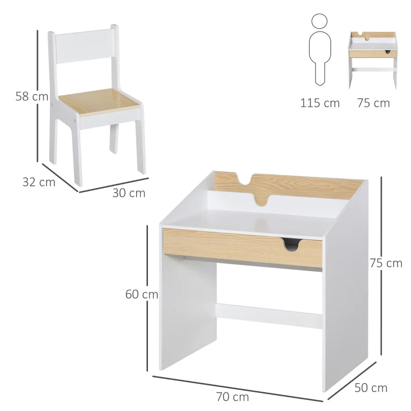 Kids Study Desk Set with Chair, Drawer & Bookshelf, for 3 to 6 Year Olds