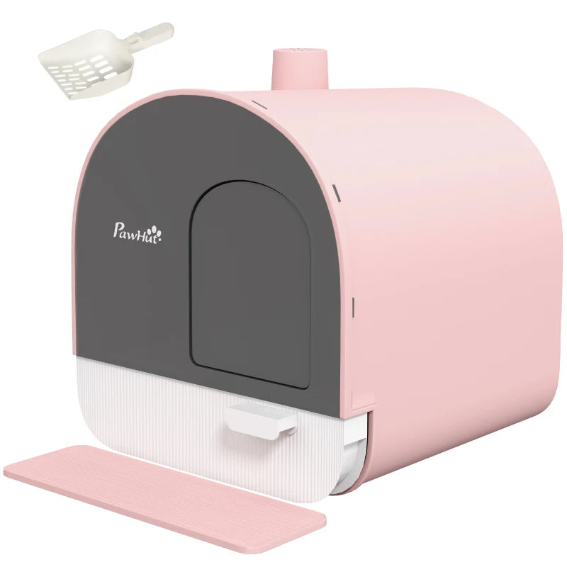 Pink Hooded Kitten Litter Tray with Flap Door