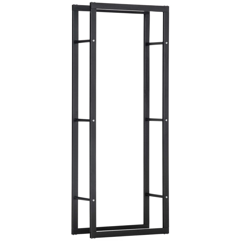 Tall Firewood Rack Metal Log Holder for Fireplace Indoor Outdoor, Black, 60x25x150 cm