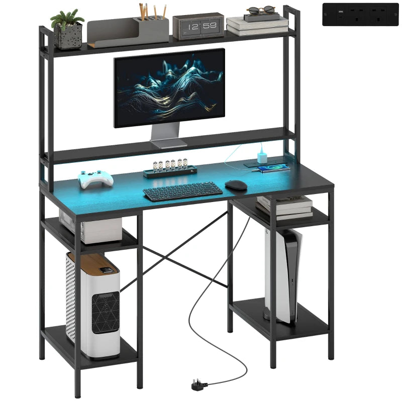 Office Desk with Hutch, Monitor Stand & Storage – Black