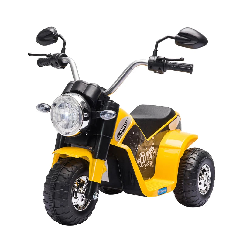 Yellow 6V Electric 3-Wheel Kids Motorbike Ride-On with Horn & Realistic Sounds, 18-36 Months
