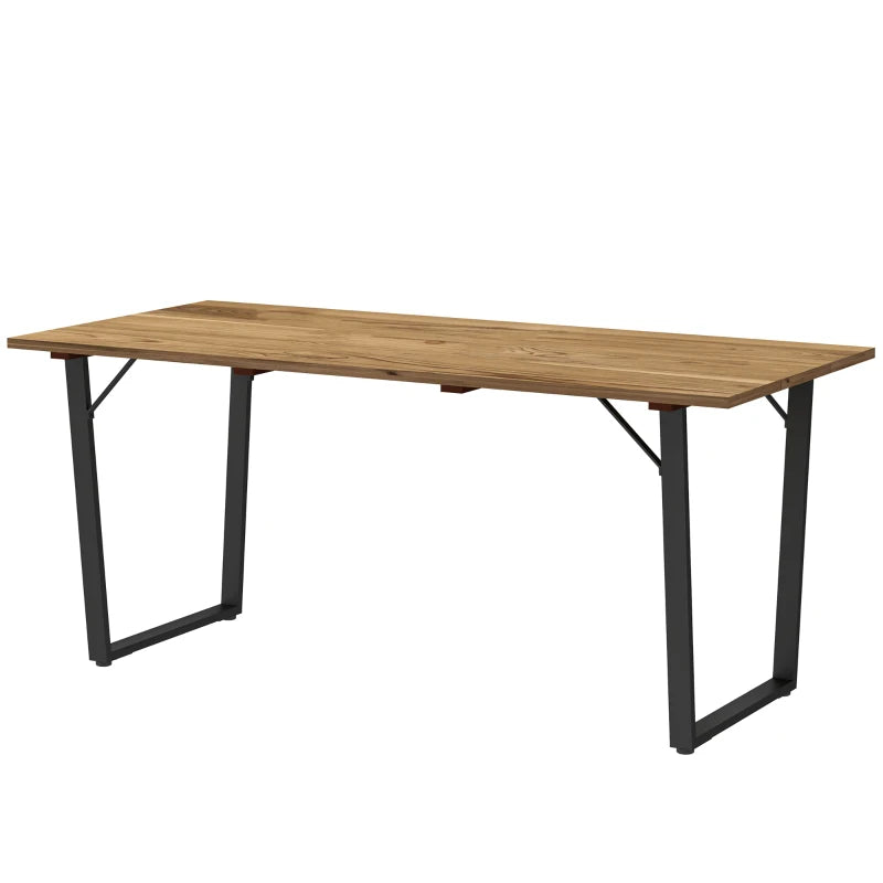 Brown Wooden Garden Table for 6 with Slatted Top and Parasol Hole, Weather Resistant, 175x80cm
