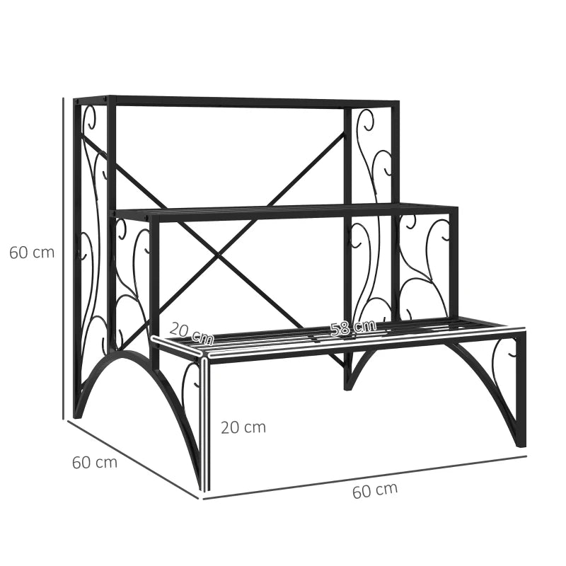 Durable Black Metal Plant Stand with Three Tiers – Decorative and Space-Saving