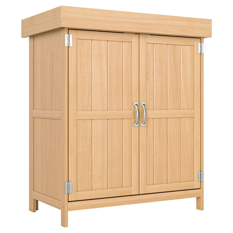 Compact Wooden Garden Shed with Hinged Roof, Removable Shelf & Double Doors Outdoor Storage