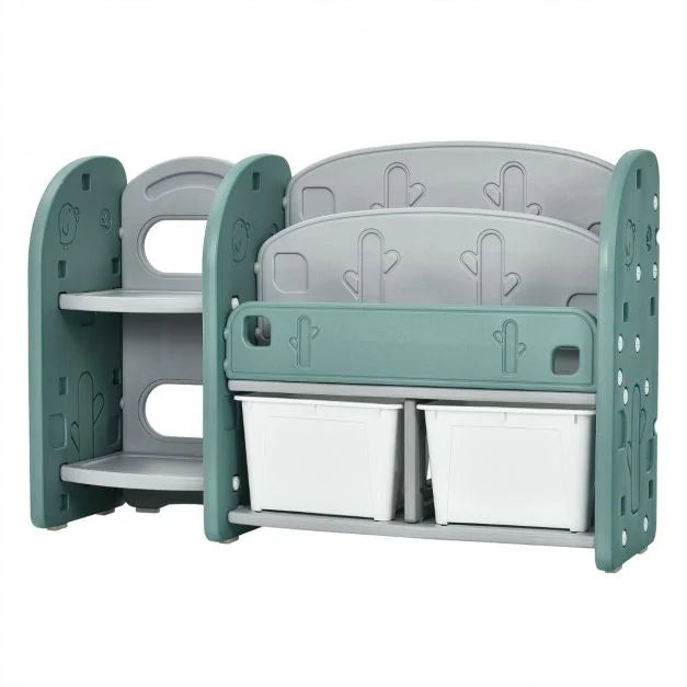 Kids Storage Organizer with 2-Tier Bookshelves and Multiple Shelves