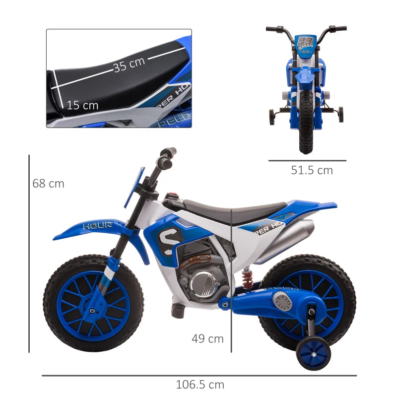 Ride-On Electric Motorbike for Kids, 12V Battery Power, Support Wheels – Blue