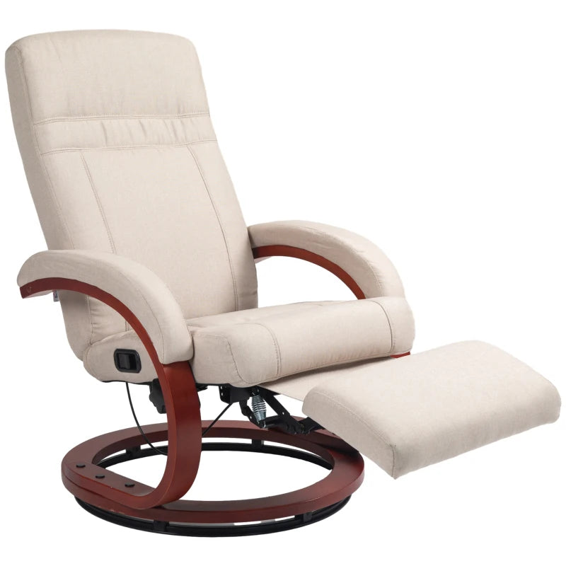 Manual Reclining Swivel Chair 135° with Footrest – Beige Upholstery