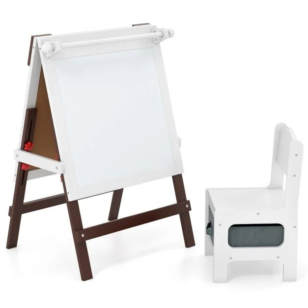 Height-Adjustable Art Easel with Chalkboard and Paper Roll Holder