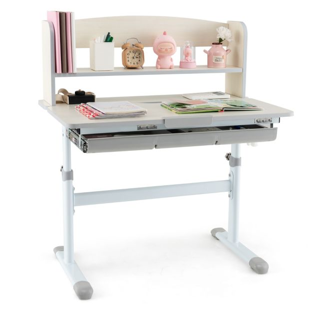 Children’s Adjustable Desk with Tilting Desktop and Storage Hutch