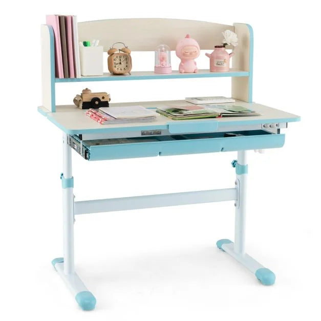 Children’s Adjustable Desk with Tilting Desktop and Storage Hutch