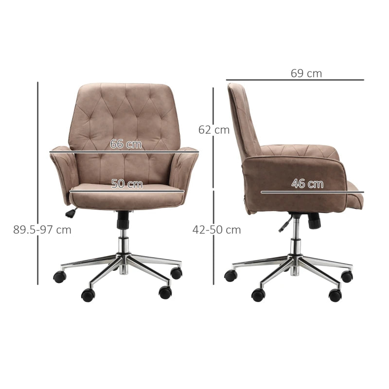 Coffee Microfibre Office Desk Chair with Armrests
