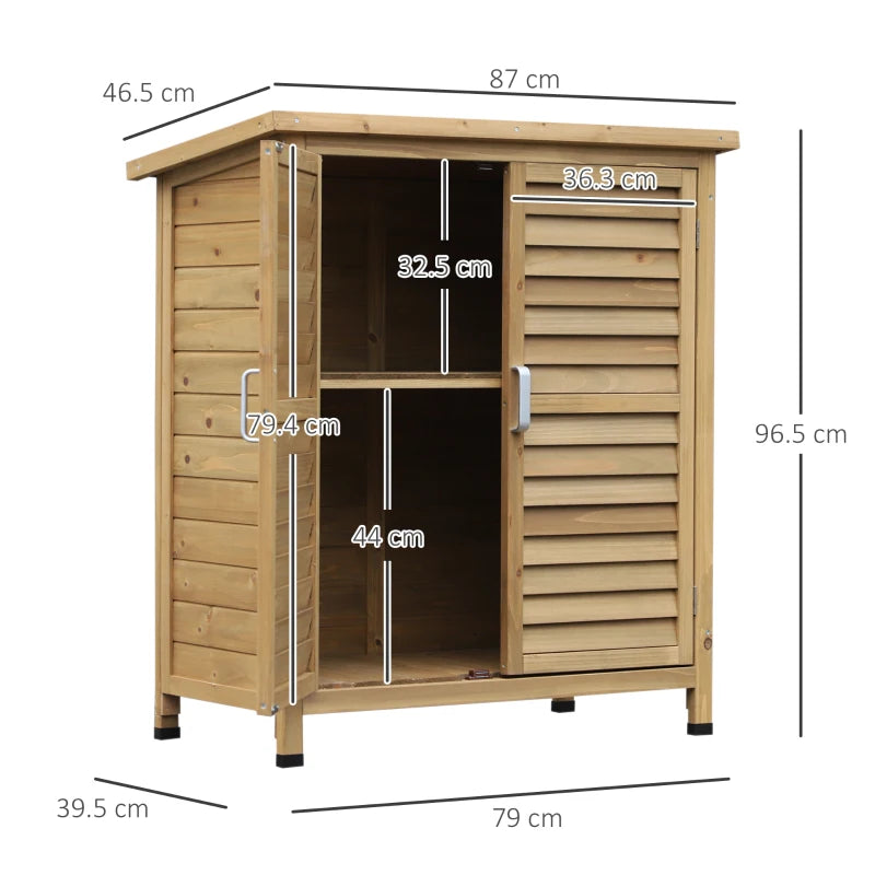 Wooden Garden Storage Shed with 2 Doors, Fir Wood Tool Cabinet, 87x46.5x96.5 cm, Natural