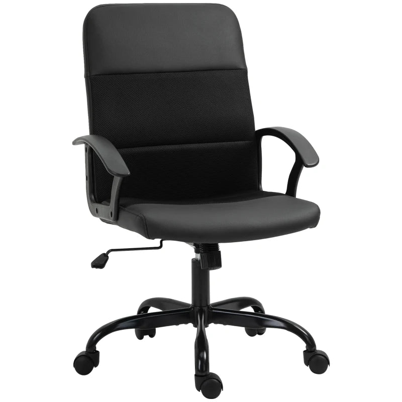 Black Office Chair with Mesh Back & Faux Leather Seat