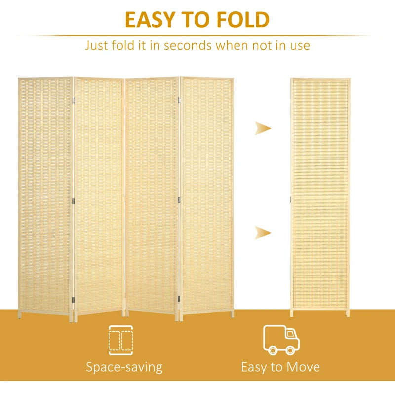 Natural 4-Panel Room Divider, Folding Privacy Screen for Home/Office